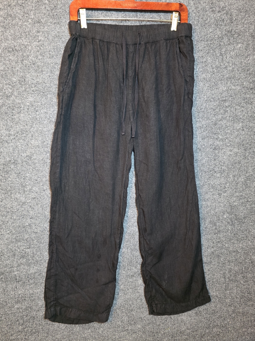 Caslon 100% Linen Black Drawstring Elastic Waist Pants Petite Medium